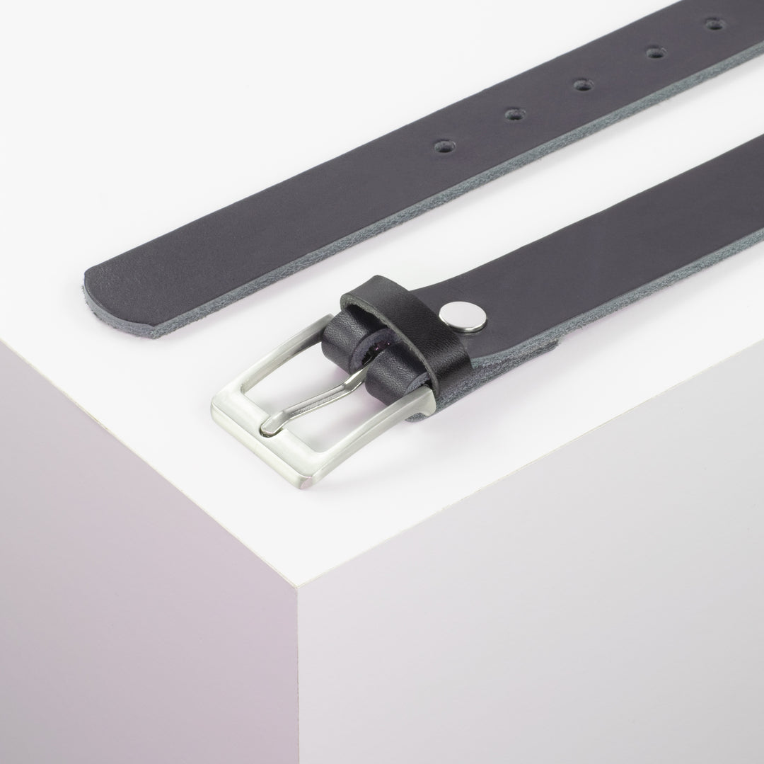 Ledergürtel 3cm mit Schnalle Boston silber glänzend navi ohne Muster