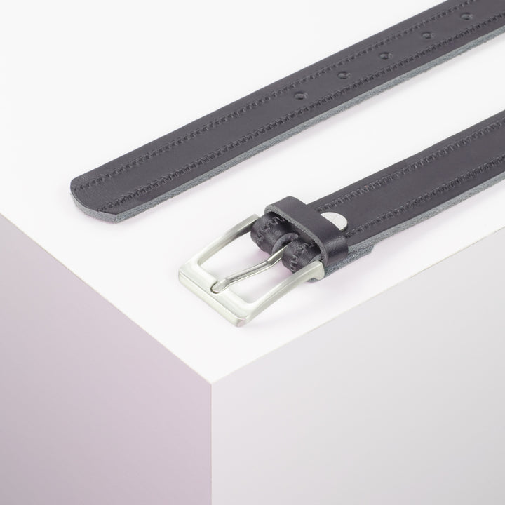 Ledergürtel 3cm mit Schnalle Boston silber glänzend navi Reißverschluss