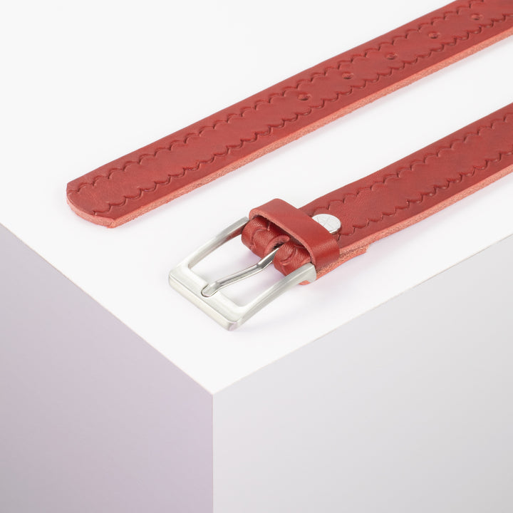 Ledergürtel 3cm mit Schnalle Boston silber glänzend rot kleine Welle