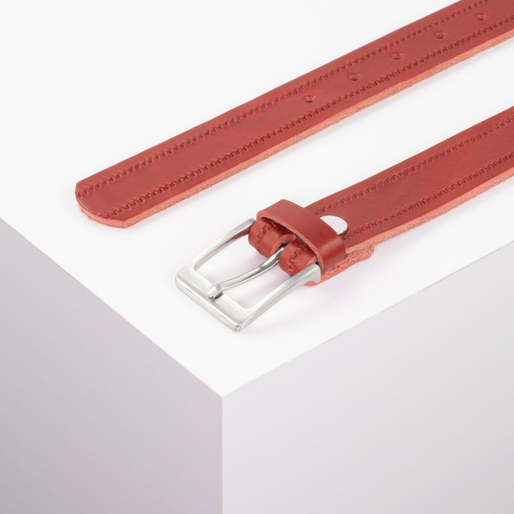 Ledergürtel 3cm mit Schnalle Boston silber glänzend rot Reißverschluss