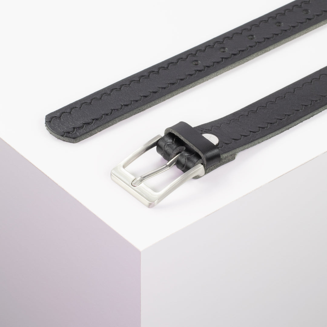 Ledergürtel 3cm mit Schnalle Boston silber glänzend schwarz kleine Welle