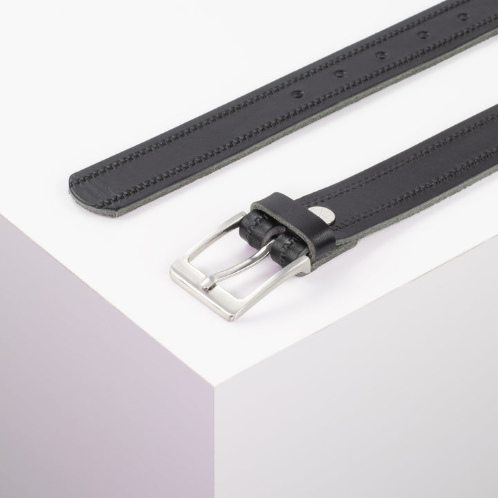 Ledergürtel 3cm mit Schnalle Boston silber glänzend schwarz Reißverschluss