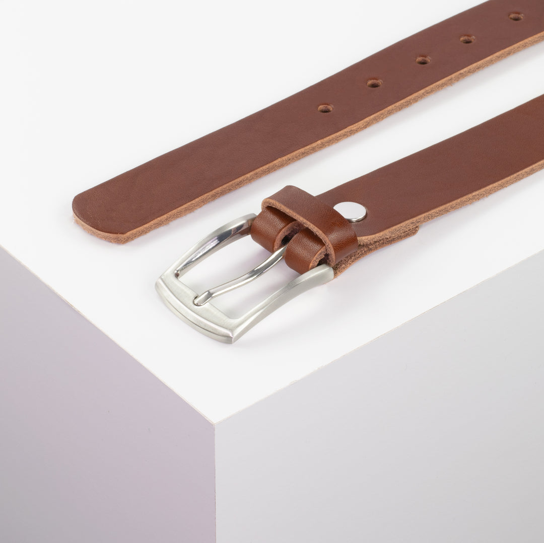Ledergürtel 3cm mit Schnalle Washington cognac ohne Muster