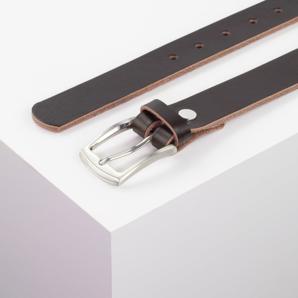 Ledergürtel 3cm mit Schnalle Washington dunkelbraun ohne Muster
