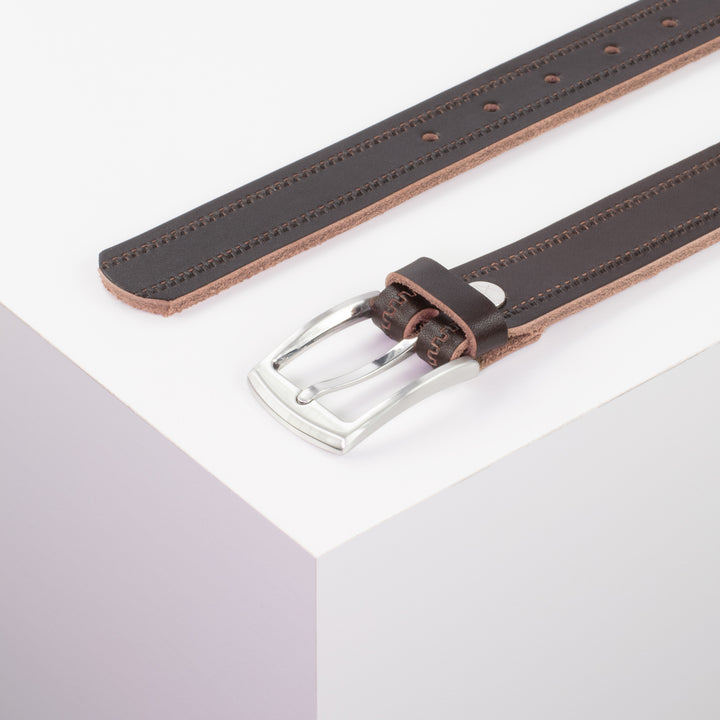 Ledergürtel 3cm mit Schnalle Washington dunkelbraun Reißverschluss
