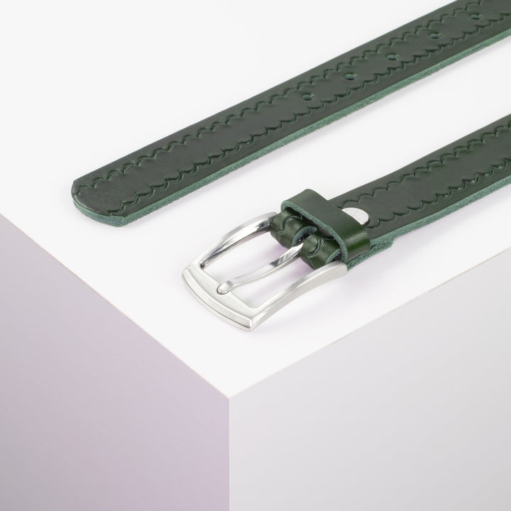 Ledergürtel 3cm mit Schnalle Washington grün kleine Welle
