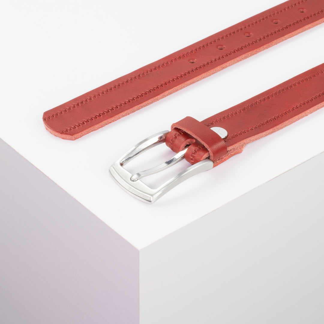 Ledergürtel 3cm mit Schnalle Washington rot Reißverschluss