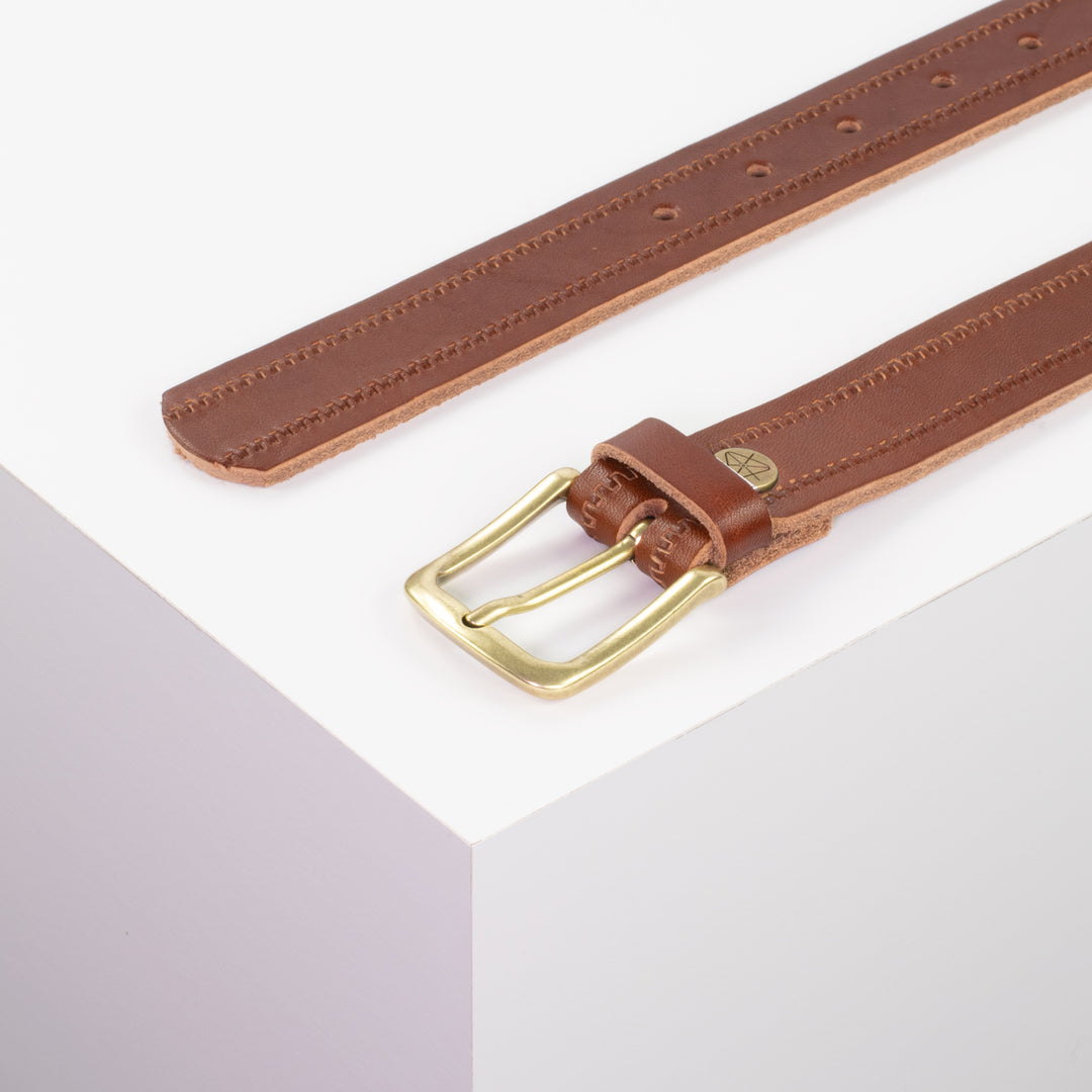 Ledergürtel 3cm mit Schnalle Liverpool messing cognac Reißverschluss