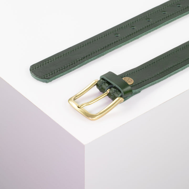Ledergürtel 3cm mit Schnalle Liverpool messing grün Reißverschluss