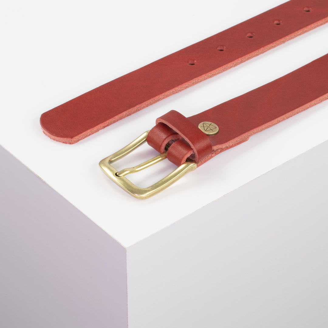 Ledergürtel 3cm mit Schnalle Liverpool messing rot ohne Muster
