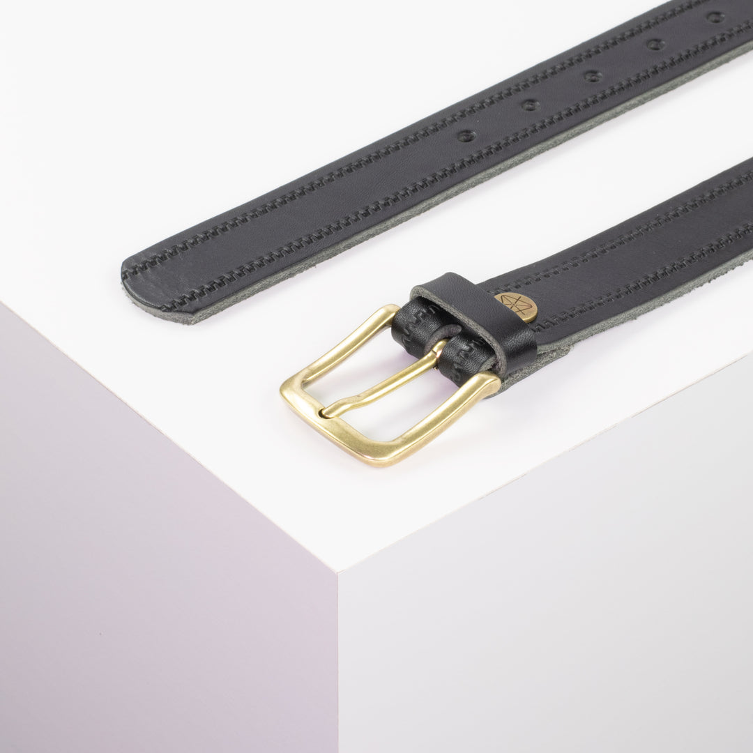 Ledergürtel 3cm mit Schnalle Liverpool messing schwarz Reißverschluss