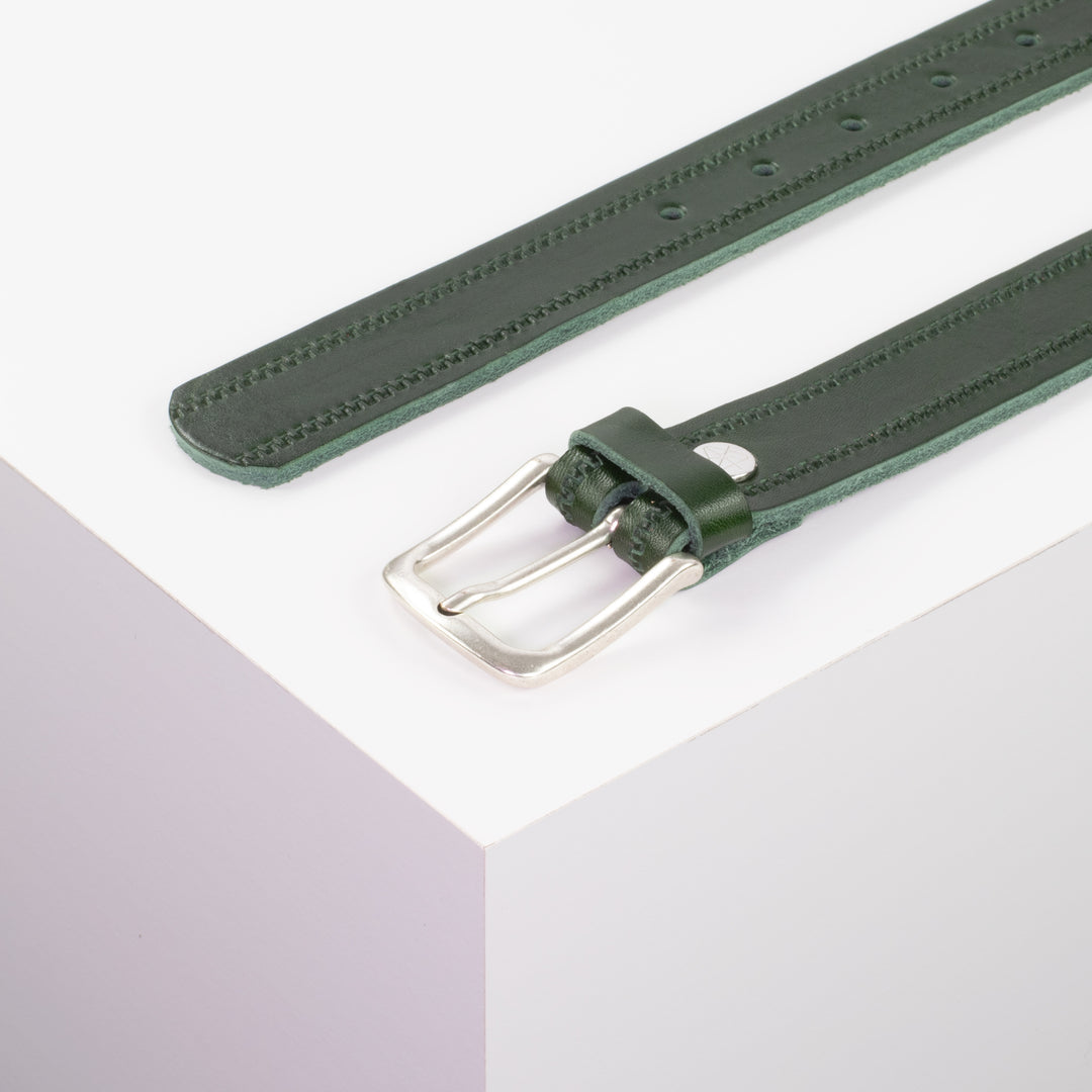Ledergürtel 3cm mit Schnalle Liverpool silber matt grün Reißverschluss