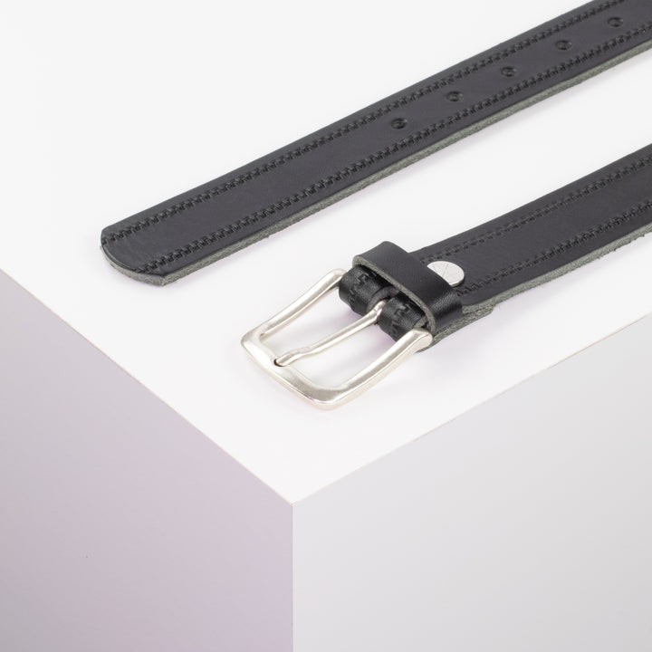 Ledergürtel 3cm mit Schnalle Liverpool silber matt schwarz Reißverschluss