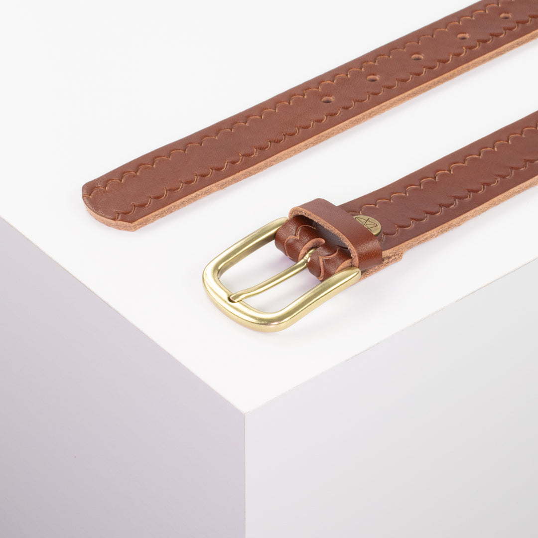 Ledergürtel 3cm mit Schnalle Conil messing cognac kleine Welle