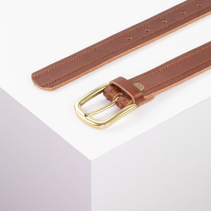 Ledergürtel 3cm mit Schnalle Conil messing cognac Reißverschluss