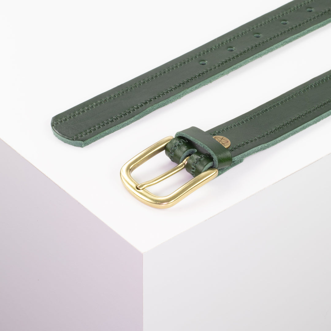 Ledergürtel 3cm mit Schnalle Conil messing grün Reißverschluss