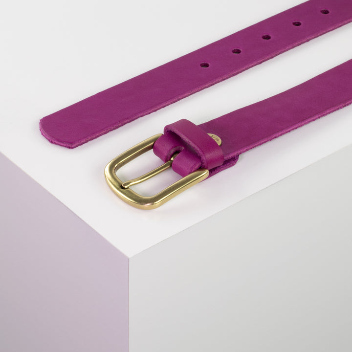 Ledergürtel 3cm mit Schnalle Conil messing pink ohne Muster