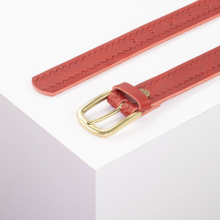 Ledergürtel 3cm mit Schnalle Conil messing rot kleine Welle