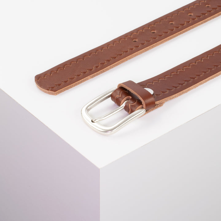 Ledergürtel 3cm mit Schnalle Conil silber matt cognac kleine Welle