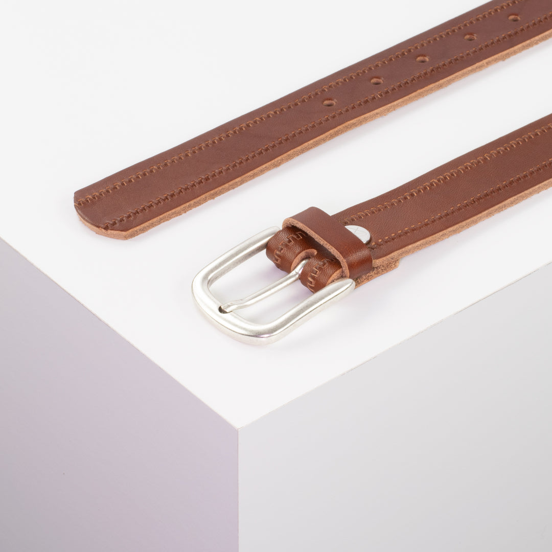Ledergürtel 3cm mit Schnalle Conil silber matt cognac Reißverschluss