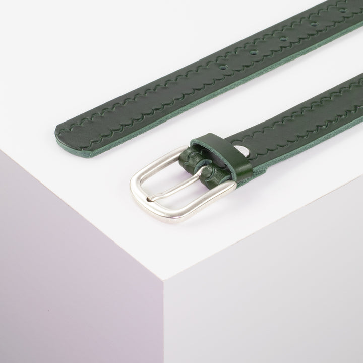 Ledergürtel 3cm mit Schnalle Conil silber matt grün kleine Welle