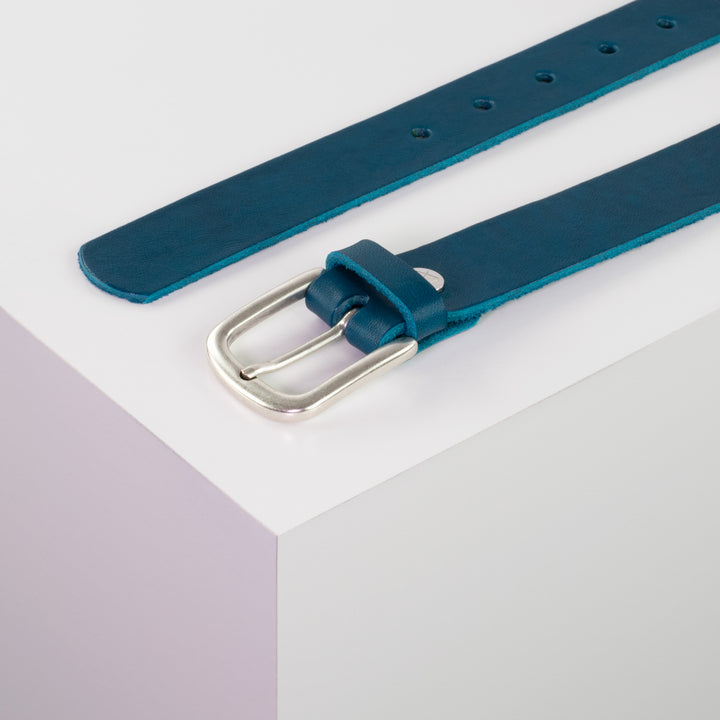 Ledergürtel 3cm mit Schnalle Conil silber matt petrol ohne Muster