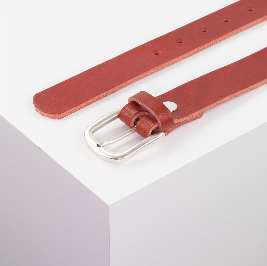 Ledergürtel 3cm mit Schnalle Conil silber matt rot ohne Muster