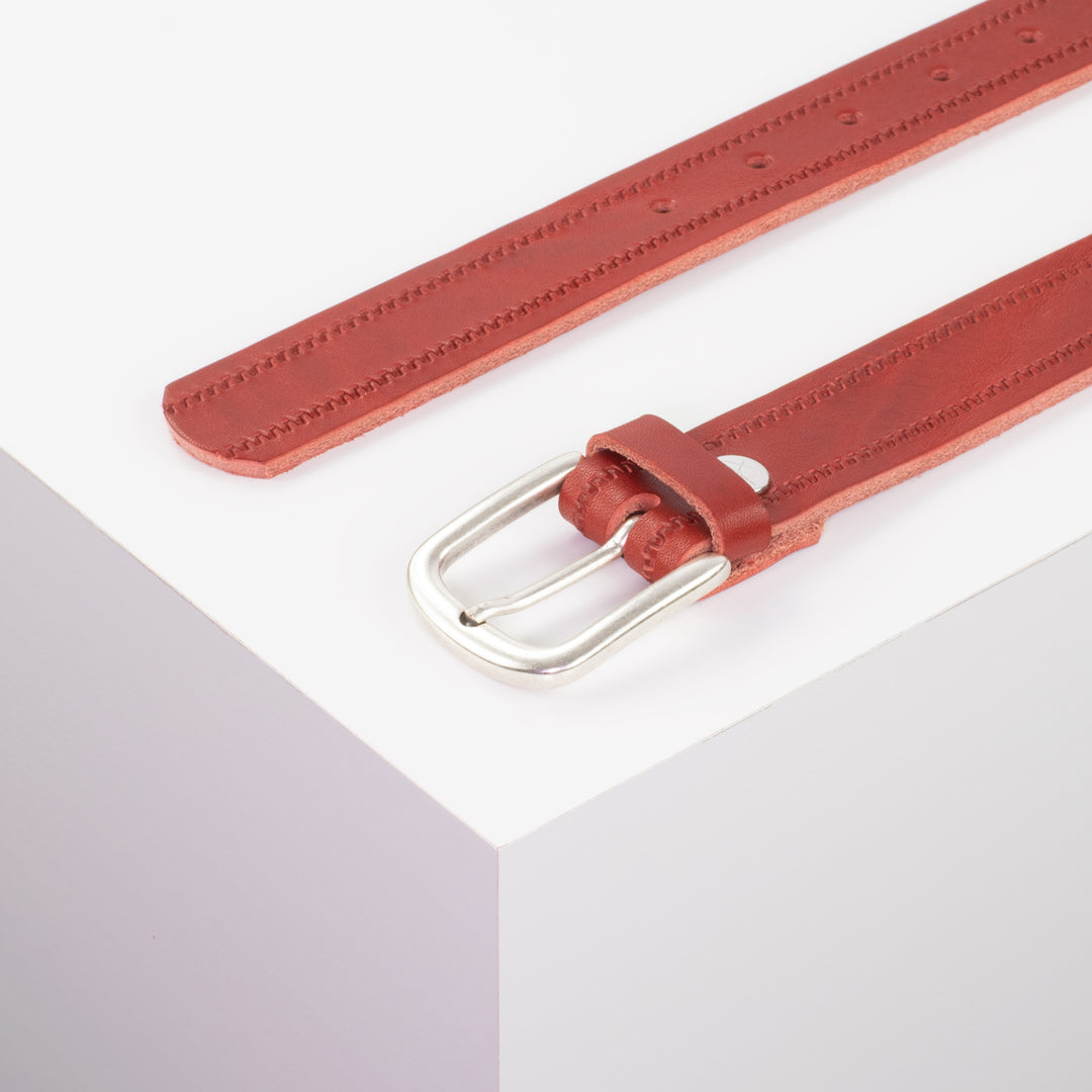 Ledergürtel 3cm mit Schnalle Conil silber matt rot Reißverschluss