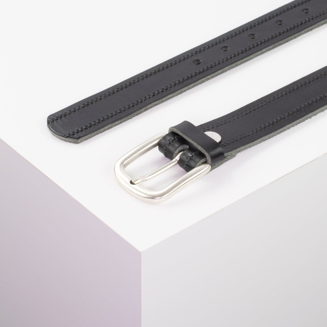 Ledergürtel 3cm mit Schnalle Conil silber matt schwarz Reißverschluss