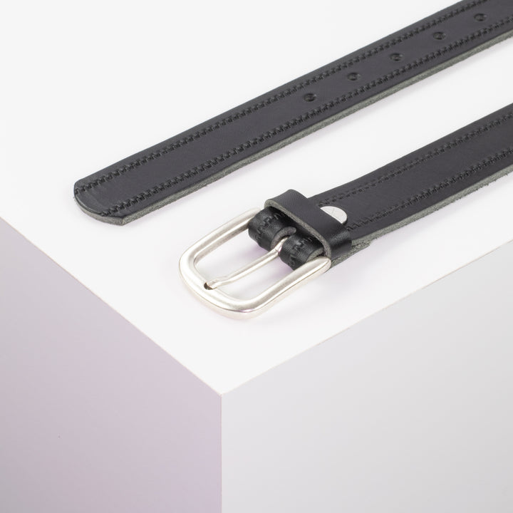 Ledergürtel 3cm mit Schnalle Conil silber matt schwarz Reißverschluss