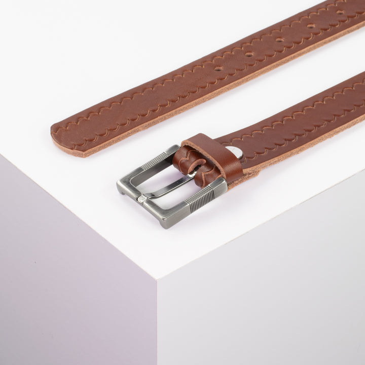 Ledergürtel 3cm mit Schnalle Denver cognac kleine Welle