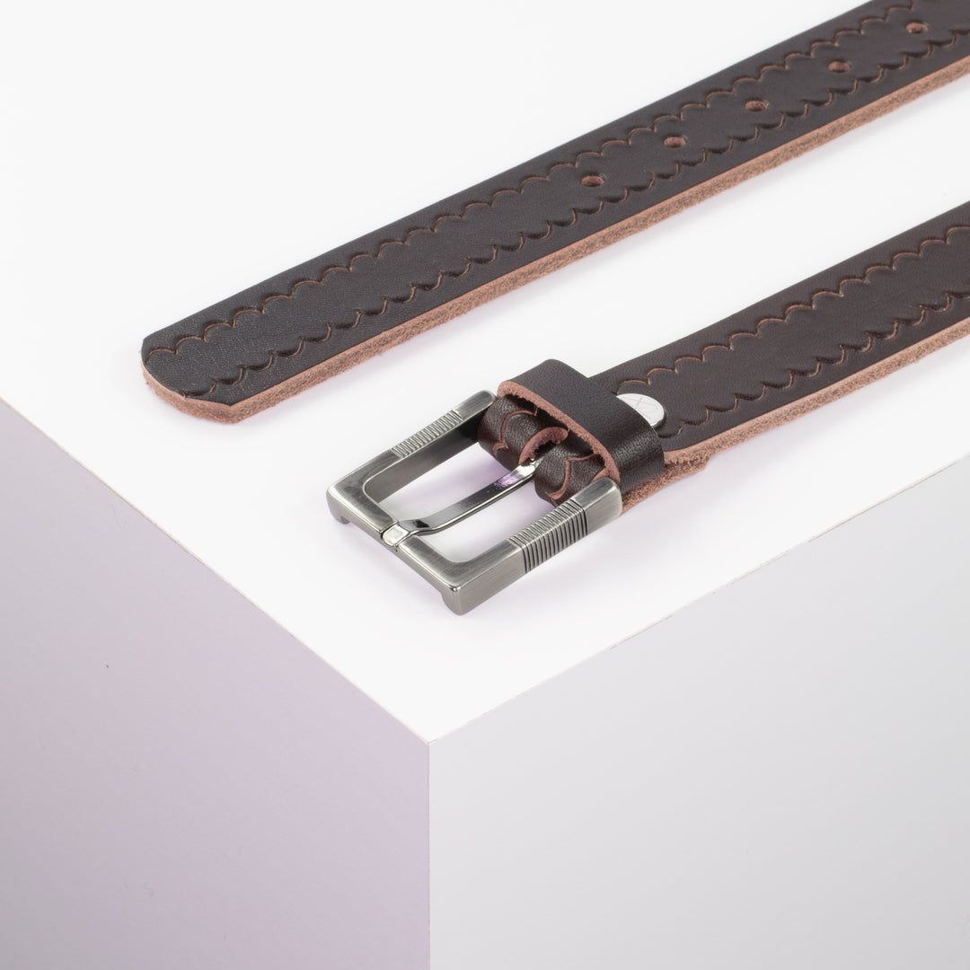 Ledergürtel 3cm mit Schnalle Denver dunkelbraun kleine Welle