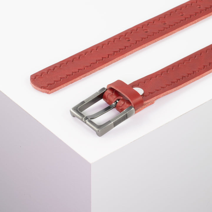 Ledergürtel 3cm mit Schnalle Denver rot kleine Welle