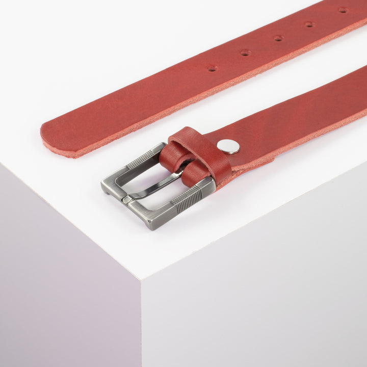 Ledergürtel 3cm mit Schnalle Denver rot ohne Muster