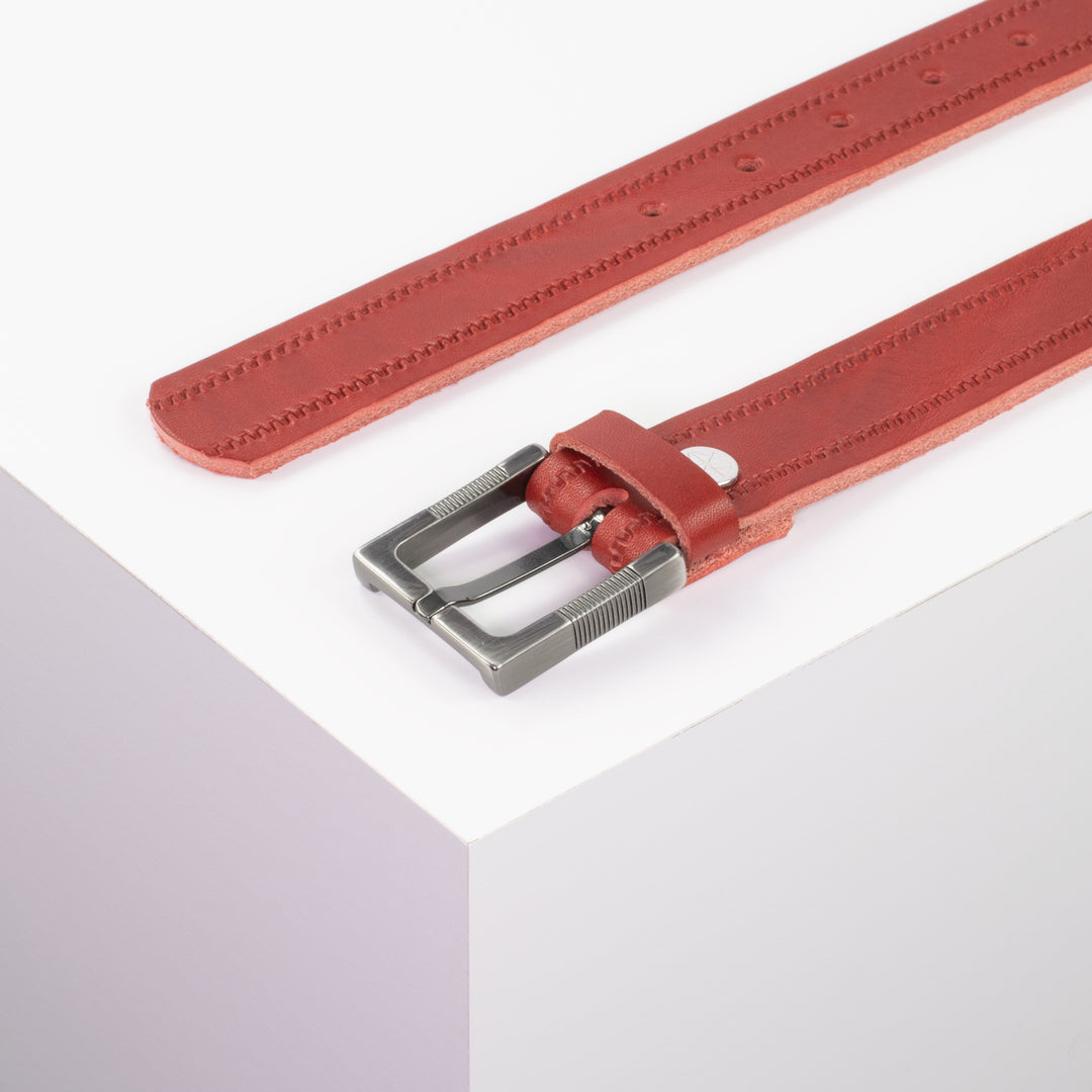 Ledergürtel 3cm mit Schnalle Denver rot Reißverschluss