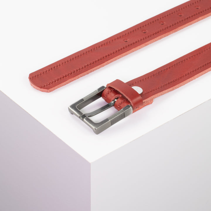 Ledergürtel 3cm mit Schnalle Denver rot Reißverschluss