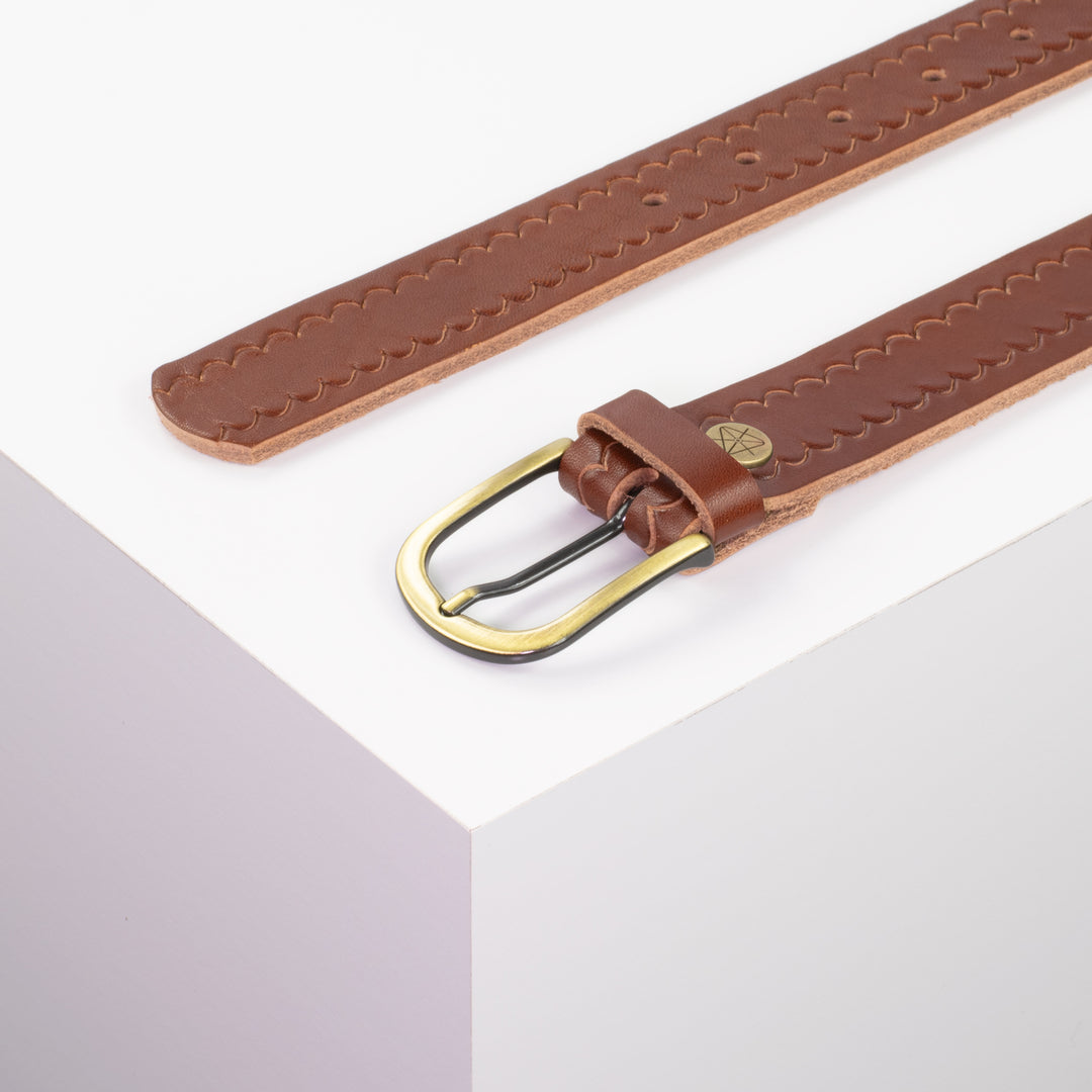 Ledergürtel 3cm mit Schnalle Nizza messing cognac kleine Welle