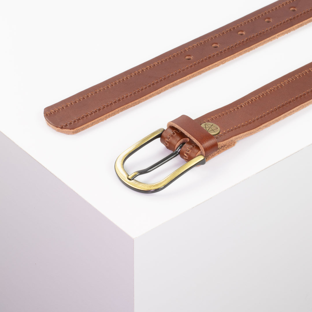 Ledergürtel 3cm mit Schnalle Nizza messing cognac Reißverschluss