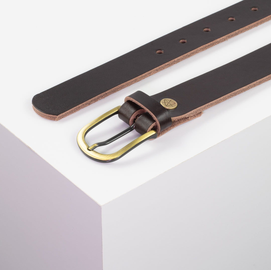 Ledergürtel 3cm mit Schnalle Nizza messing dunkelbraun ohne Muster