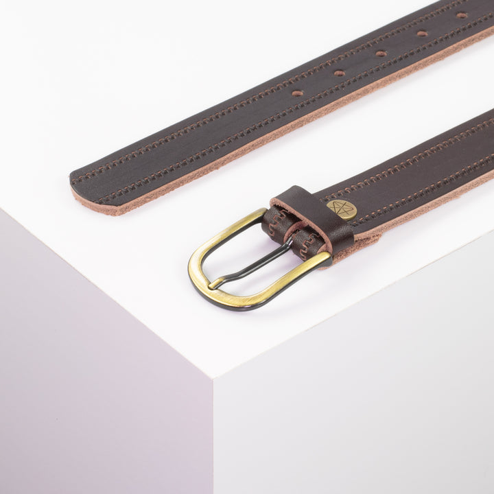 Ledergürtel 3cm mit Schnalle Nizza messing dunkelbraun Reißverschluss