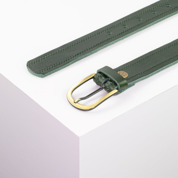 Ledergürtel 3cm mit Schnalle Nizza messing grün Reißverschluss