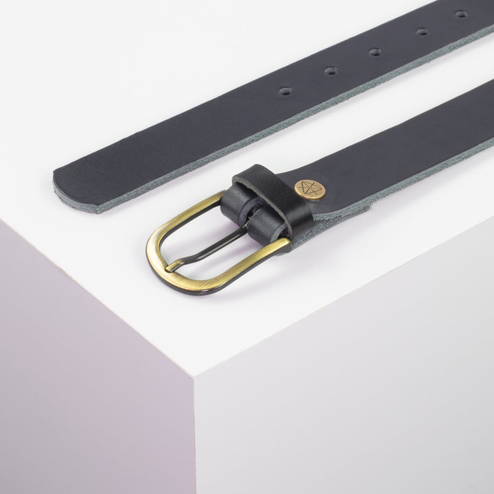 Ledergürtel 3cm mit Schnalle Nizza messing navi ohne Muster