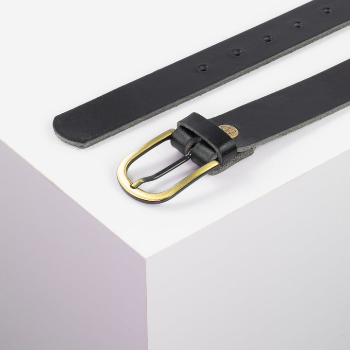 Ledergürtel 3cm mit Schnalle Nizza messing schwarz ohne Muster