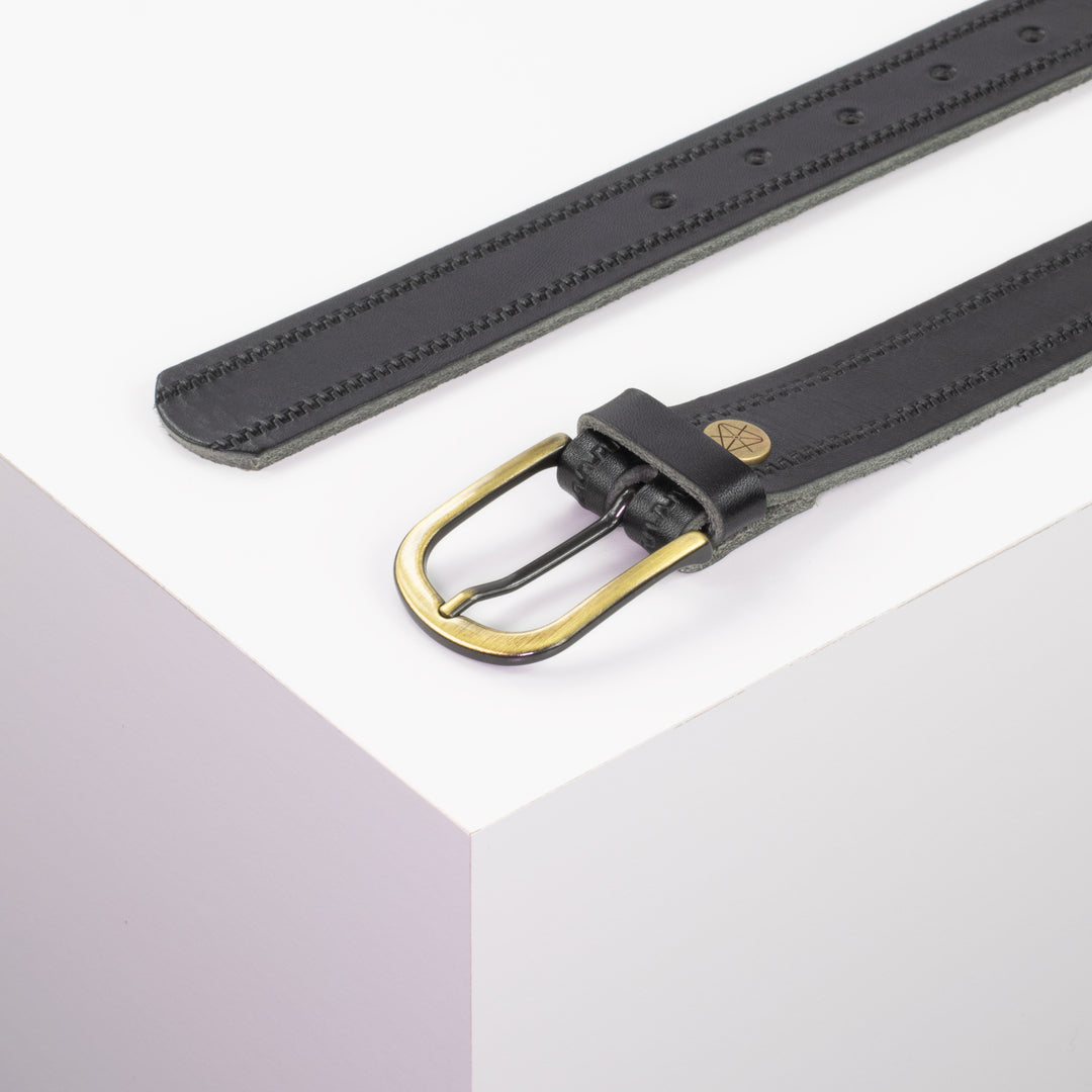 Ledergürtel 3cm mit Schnalle Nizza messing schwarz Reißverschluss