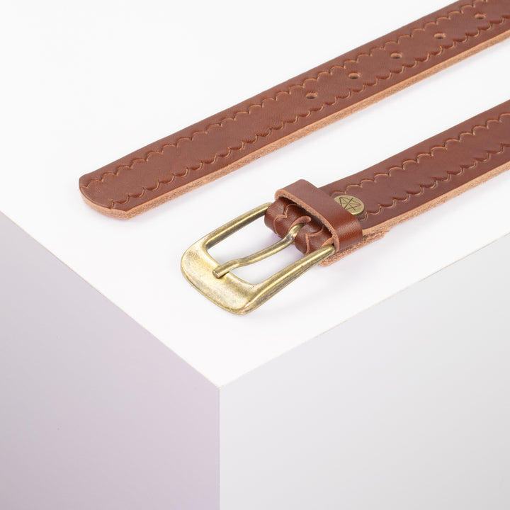 Ledergürtel 3cm mit Schnalle Brüssel messing cognac kleine Welle