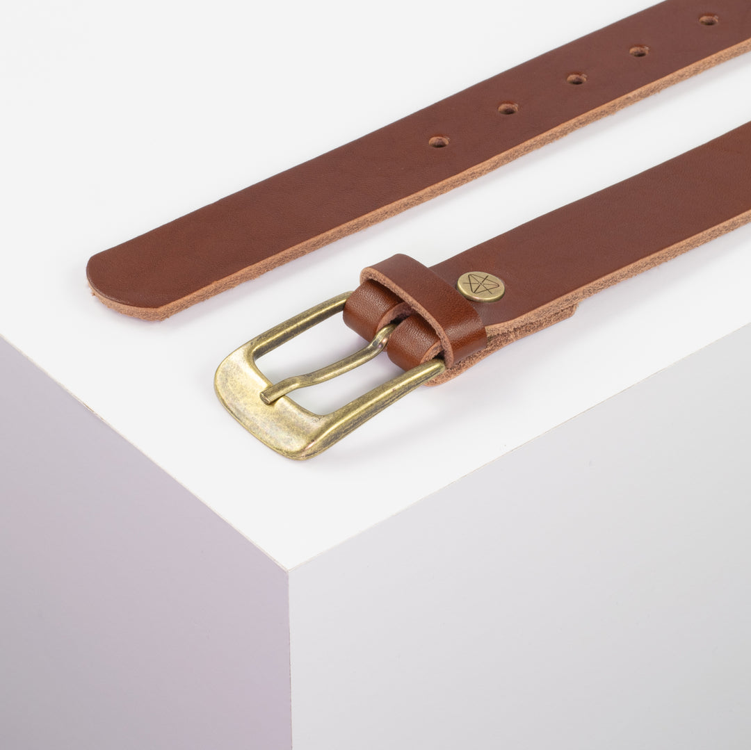 Ledergürtel 3cm mit Schnalle Brüssel messing cognac ohne Muster