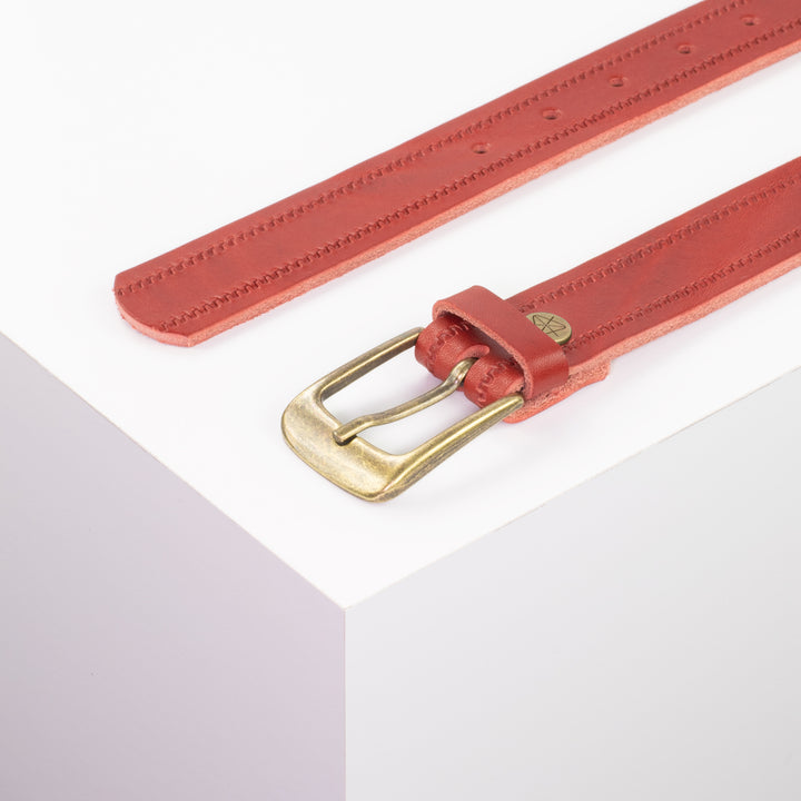 Ledergürtel 3cm mit Schnalle Brüssel messing rot Reißverschluss