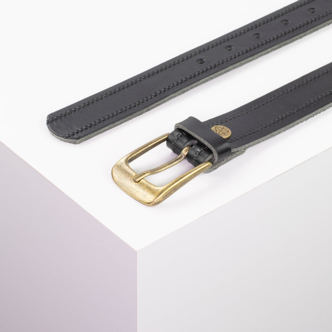 Ledergürtel 3cm mit Schnalle Brüssel messing schwarz Reißverschluss
