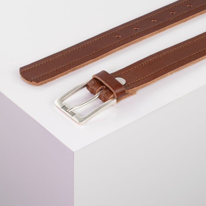 Ledergürtel 3cm mit Schnalle Casablanca silber cognac Reißverschluss