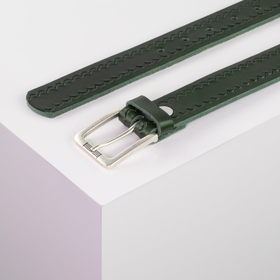 Ledergürtel 3cm mit Schnalle Casablanca silber grün kleine Welle